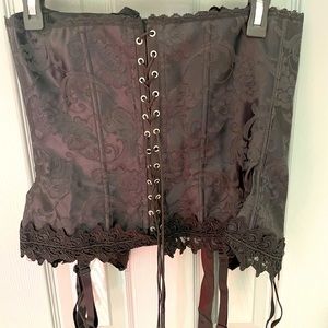 Fredericks black corset halter top with filigree design. Size 36